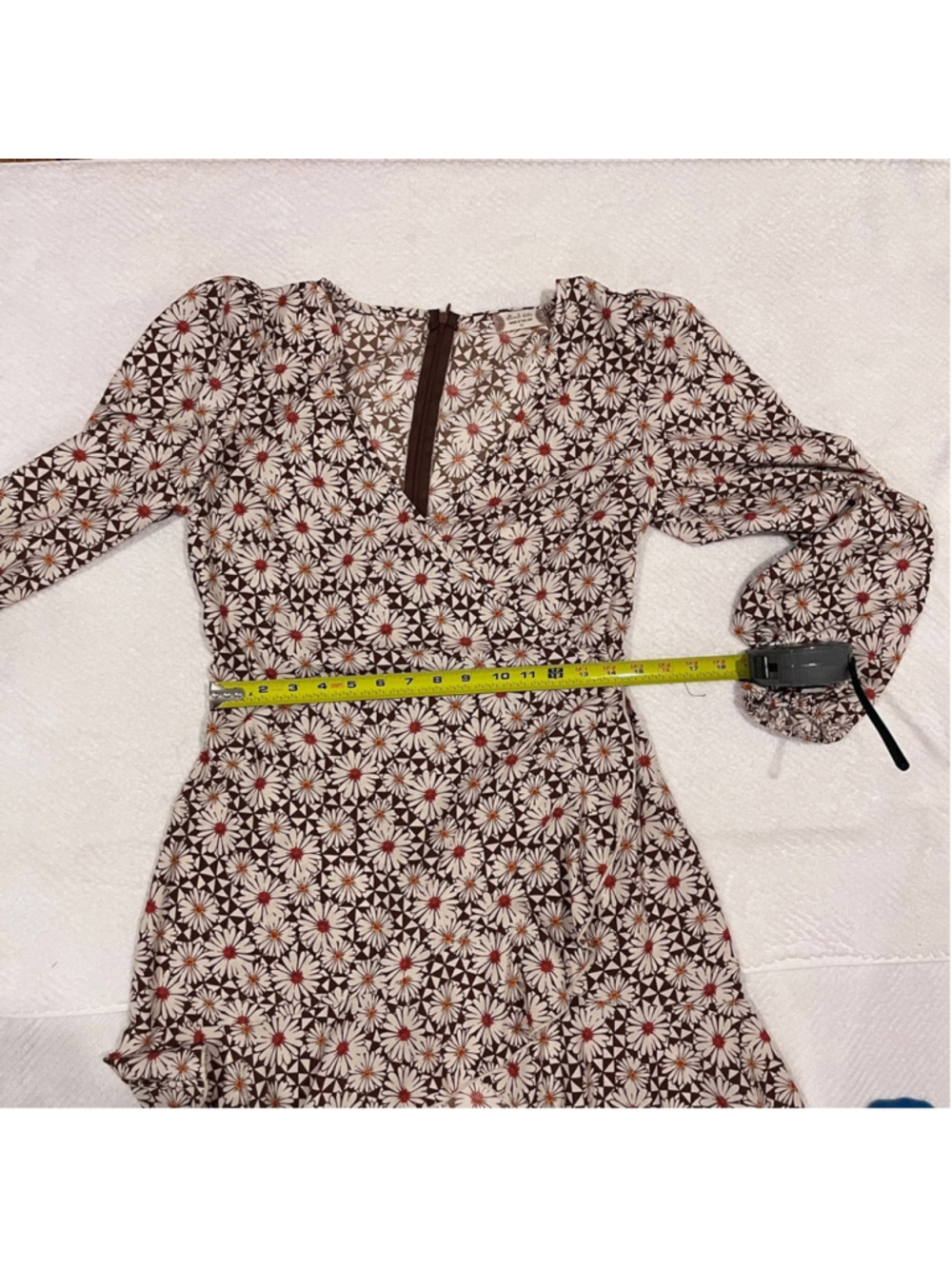Hippie Dress Retro Boho Indie Folk Floral V-Neck Mini Long Sleeve Flowy Medium - Picture 5 of 13